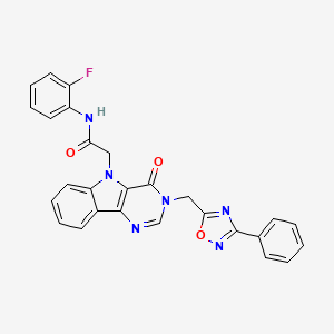 molecular formula C27H19FN6O3 B2503778 Methyl 2-[4-(aminocarbonyl)piperidin-1-yl]-3-(4-chlorophenyl)-4-oxo-3,4-dihydroquinazoline-7-carboxylate CAS No. 1112009-85-4