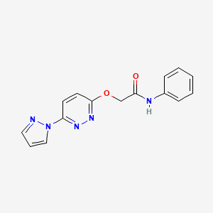 molecular formula C15H13N5O2 B2503779 2-((6-(1H-pyrazol-1-yl)pyridazin-3-yl)oxy)-N-phenylacetamide CAS No. 1428357-90-7