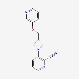 molecular formula C15H14N4O B2503796 3-[3-(Pyridin-3-yloxymethyl)azetidin-1-yl]pyridine-2-carbonitrile CAS No. 2380183-77-5