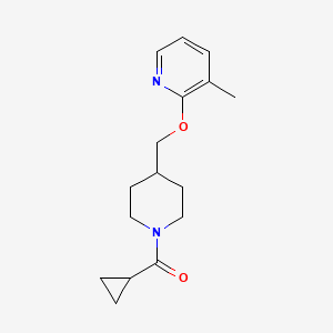 molecular formula C16H22N2O2 B2503797 2-[(1-Cyclopropanecarbonylpiperidin-4-yl)methoxy]-3-methylpyridine CAS No. 2199276-09-8