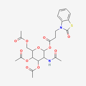 molecular formula C24H28N2O11S B2503800 3-(acetylamino)-4,5-bis(acetyloxy)-6-[(acetyloxy)methyl]tetrahydro-2H-pyran-2-yl 3-[2-oxo-1,3-benzothiazol-3(2H)-yl]propanoate CAS No. 1046801-01-7