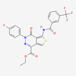 molecular formula C23H15F4N3O4S B2503804 Ethyl 3-(4-fluorophenyl)-4-oxo-5-[[3-(trifluoromethyl)benzoyl]amino]thieno[3,4-d]pyridazine-1-carboxylate CAS No. 851949-56-9