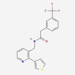 molecular formula C19H15F3N2OS B2503815 N-((2-(thiophen-3-yl)pyridin-3-yl)methyl)-2-(3-(trifluoromethyl)phenyl)acetamide CAS No. 2034595-81-6