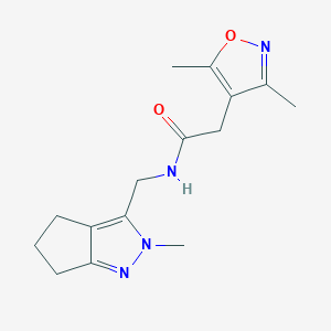 molecular formula C15H20N4O2 B2503839 2-(3,5-dimethylisoxazol-4-yl)-N-((2-methyl-2,4,5,6-tetrahydrocyclopenta[c]pyrazol-3-yl)methyl)acetamide CAS No. 2034453-42-2