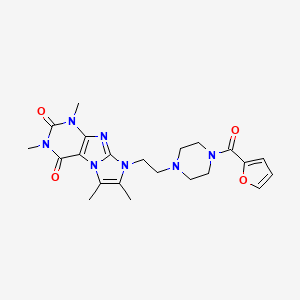 molecular formula C22H27N7O4 B2503853 8-(2-(4-(furan-2-carbonyl)piperazin-1-yl)ethyl)-1,3,6,7-tetramethyl-1H-imidazo[2,1-f]purine-2,4(3H,8H)-dione CAS No. 923484-35-9