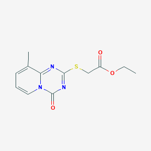 molecular formula C12H13N3O3S B2503865 ethyl 2-[(9-methyl-4-oxo-4H-pyrido[1,2-a][1,3,5]triazin-2-yl)sulfanyl]acetate CAS No. 306978-89-2