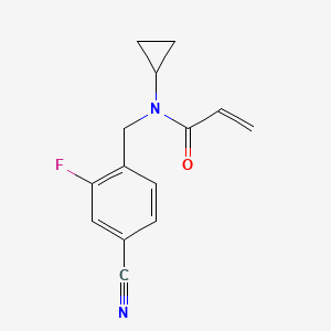 molecular formula C14H13FN2O B2503876 N-[(4-Cyano-2-fluorophenyl)methyl]-N-cyclopropylprop-2-enamide CAS No. 2411257-23-1