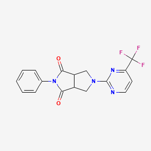 molecular formula C17H13F3N4O2 B2503880 5-Phenyl-2-[4-(trifluoromethyl)pyrimidin-2-yl]-1,3,3a,6a-tetrahydropyrrolo[3,4-c]pyrrole-4,6-dione CAS No. 2415466-39-4