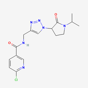 molecular formula C16H19ClN6O2 B2503882 6-Chloro-N-[[1-(2-oxo-1-propan-2-ylpyrrolidin-3-yl)triazol-4-yl]methyl]pyridine-3-carboxamide CAS No. 2411218-80-7