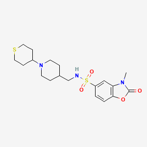 molecular formula C19H27N3O4S2 B2503906 3-methyl-2-oxo-N-((1-(tetrahydro-2H-thiopyran-4-yl)piperidin-4-yl)methyl)-2,3-dihydrobenzo[d]oxazole-5-sulfonamide CAS No. 2034260-83-6