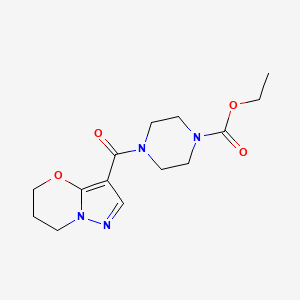 molecular formula C14H20N4O4 B2503907 ethyl 4-(6,7-dihydro-5H-pyrazolo[5,1-b][1,3]oxazine-3-carbonyl)piperazine-1-carboxylate CAS No. 1428363-35-2