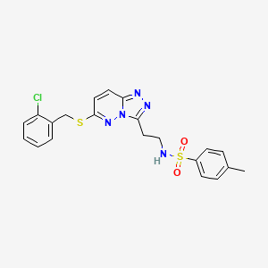 molecular formula C21H20ClN5O2S2 B2503913 N-(2-(6-((2-chlorobenzyl)thio)-[1,2,4]triazolo[4,3-b]pyridazin-3-yl)ethyl)-4-methylbenzenesulfonamide CAS No. 872998-27-1