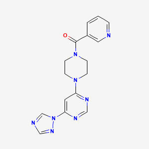 molecular formula C16H16N8O B2503937 (4-(6-(1H-1,2,4-triazol-1-yl)pyrimidin-4-yl)piperazin-1-yl)(pyridin-3-yl)methanone CAS No. 1798487-82-7