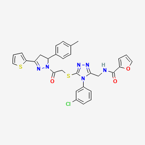 molecular formula C30H25ClN6O3S2 B2503958 N-[[4-(3-氯苯基)-5-[2-[3-(4-甲基苯基)-5-噻吩-2-基-3,4-二氢吡唑-2-基]-2-氧代乙基]硫代-1,2,4-三唑-3-基]甲基]呋喃-2-甲酰胺 CAS No. 393585-84-7