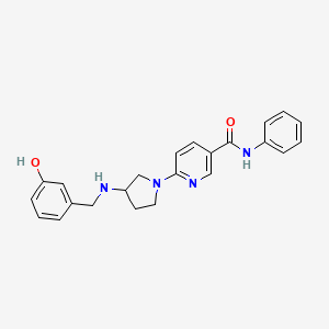 molecular formula C23H24N4O2 B2503966 6-{3-[(3-hydroxybenzyl)amino]-1-pyrrolidinyl}-N~3~-phenylnicotinamide CAS No. 1251622-76-0