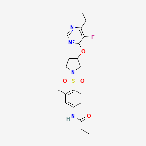 molecular formula C20H25FN4O4S B2503985 N-(4-((3-((6-ethyl-5-fluoropyrimidin-4-yl)oxy)pyrrolidin-1-yl)sulfonyl)-3-methylphenyl)propionamide CAS No. 2034320-65-3