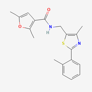 molecular formula C19H20N2O2S B2503990 2,5-dimethyl-N-((4-methyl-2-(o-tolyl)thiazol-5-yl)methyl)furan-3-carboxamide CAS No. 1704598-36-6