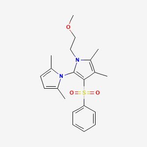 molecular formula C21H26N2O3S B2503999 3-(Benzenesulfonyl)-2-(2,5-dimethylpyrrol-1-yl)-1-(2-methoxyethyl)-4,5-dimethylpyrrole CAS No. 860648-77-7