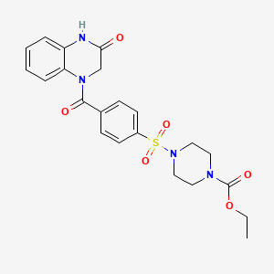 molecular formula C22H24N4O6S B2504000 Ethyl 4-((4-(3-oxo-1,2,3,4-tetrahydroquinoxaline-1-carbonyl)phenyl)sulfonyl)piperazine-1-carboxylate CAS No. 952812-42-9