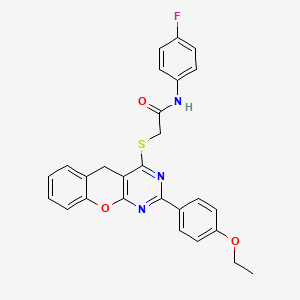 molecular formula C27H22FN3O3S B2504002 2-{[2-(4-Ethoxyphenyl)-5H-chromeno[2,3-D]pyrimidin-4-YL]sulfanyl}-N-(4-fluorophenyl)acetamide CAS No. 866726-37-6