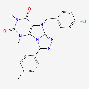 molecular formula C22H19ClN6O2 B2504008 9-(4-chlorobenzyl)-5,7-dimethyl-3-(p-tolyl)-5H-[1,2,4]triazolo[4,3-e]purine-6,8(7H,9H)-dione CAS No. 921787-62-4