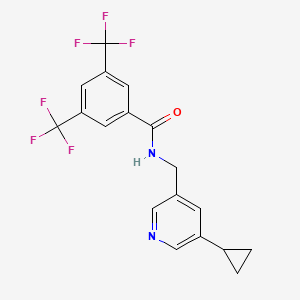 molecular formula C18H14F6N2O B2504012 N-((5-cyclopropylpyridin-3-yl)methyl)-3,5-bis(trifluoromethyl)benzamide CAS No. 2034208-19-8