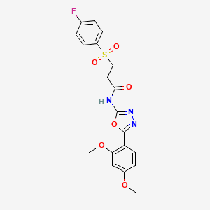 molecular formula C19H18FN3O6S B2504029 N-(5-(2,4-dimethoxyphenyl)-1,3,4-oxadiazol-2-yl)-3-((4-fluorophenyl)sulfonyl)propanamide CAS No. 895451-47-5