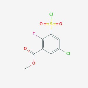 molecular formula C8H5Cl2FO4S B2504046 Methyl 5-chloro-3-(chlorosulfonyl)-2-fluorobenzoate CAS No. 1154155-65-3