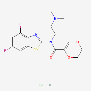 molecular formula C16H18ClF2N3O3S B2504053 N-(4,6-difluorobenzo[d]thiazol-2-yl)-N-(2-(dimethylamino)ethyl)-5,6-dihydro-1,4-dioxine-2-carboxamide hydrochloride CAS No. 1216623-81-2