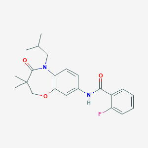 molecular formula C22H25FN2O3 B2504068 2-fluoro-N-(5-isobutyl-3,3-dimethyl-4-oxo-2,3,4,5-tetrahydrobenzo[b][1,4]oxazepin-8-yl)benzamide CAS No. 921834-46-0