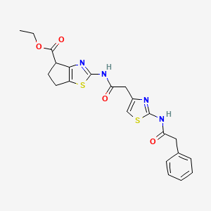 ethyl 2-(2-(2-(2-phenylacetamido)thiazol-4-yl)acetamido)-5,6-dihydro-4H-cyclopenta[d]thiazole-4-carboxylate