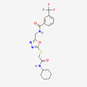 molecular formula C19H21F3N4O3S B2504108 N-[[5-[2-(cyclohexylamino)-2-oxidanylidene-ethyl]sulfanyl-1,3,4-oxadiazol-2-yl]methyl]-3-(trifluoromethyl)benzamide CAS No. 903269-91-0