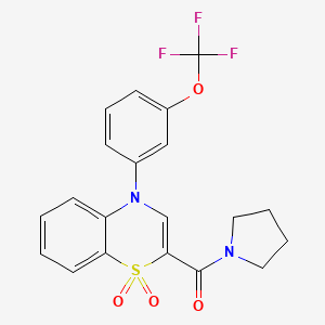 molecular formula C20H17F3N2O4S B2504130 2-(pyrrolidin-1-ylcarbonyl)-4-[3-(trifluoromethoxy)phenyl]-4H-1,4-benzothiazine 1,1-dioxide CAS No. 1251604-50-8