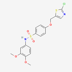 molecular formula C18H17ClN2O5S2 B2504135 4-[(2-chloro-1,3-thiazol-5-yl)methoxy]-N-(3,4-dimethoxyphenyl)benzenesulfonamide CAS No. 339105-27-0