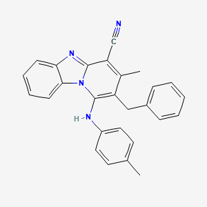 molecular formula C27H22N4 B2504148 2-Benzyl-3-methyl-1-[(4-methylphenyl)amino]pyrido[1,2-a]benzimidazole-4-carbonitrile CAS No. 305332-74-5