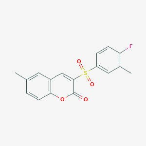 molecular formula C17H13FO4S B2504156 3-(4-Fluoro-3-methylphenyl)sulfonyl-6-methylchromen-2-one CAS No. 904450-24-4