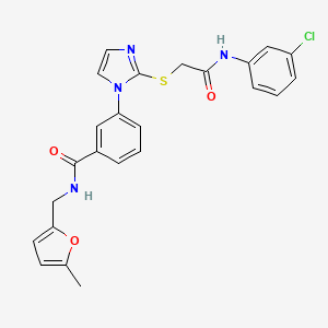 molecular formula C24H21ClN4O3S B2504157 3-(2-((2-((3-chlorophenyl)amino)-2-oxoethyl)thio)-1H-imidazol-1-yl)-N-((5-methylfuran-2-yl)methyl)benzamide CAS No. 1115440-40-8