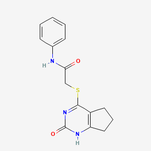 molecular formula C15H15N3O2S B2504165 2-((2-oxo-2,5,6,7-tetrahydro-1H-cyclopenta[d]pyrimidin-4-yl)thio)-N-phenylacetamide CAS No. 946371-74-0