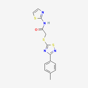 molecular formula C14H12N4OS3 B2504170 N-(thiazol-2-yl)-2-((3-(p-tolyl)-1,2,4-thiadiazol-5-yl)thio)acetamide CAS No. 864917-55-5