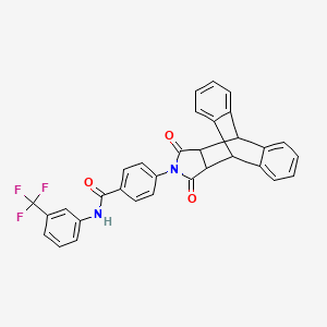 molecular formula C32H21F3N2O3 B2504179 4-[16,18-dioxo-17-azapentacyclo[6.6.5.0~2,7~.0~9,14~.0~15,19~]nonadeca-2,4,6,9(14),10,12-hexaen-17-yl]-N-[3-(trifluoromethyl)phenyl]benzenecarboxamide CAS No. 956573-74-3