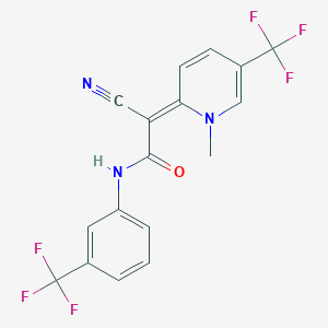 molecular formula C17H11F6N3O B2504183 (2Z)-2-cyano-2-[1-methyl-5-(trifluoromethyl)pyridin-2-ylidene]-N-[3-(trifluoromethyl)phenyl]acetamide CAS No. 716365-40-1