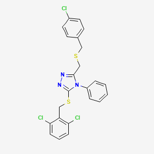 molecular formula C23H18Cl3N3S2 B2504184 4-chlorobenzyl {5-[(2,6-dichlorobenzyl)sulfanyl]-4-phenyl-4H-1,2,4-triazol-3-yl}methyl sulfide CAS No. 344269-35-8