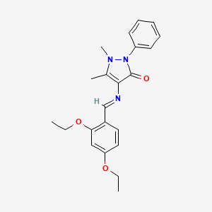 molecular formula C22H25N3O3 B2504214 (E)-4-((2,4-ジエトキシベンジリデン)アミノ)-1,5-ジメチル-2-フェニル-1H-ピラゾール-3(2H)-オン CAS No. 340993-46-6