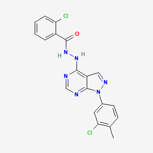 molecular formula C19H14Cl2N6O B2504236 2-chloro-N'-[1-(3-chloro-4-methylphenyl)pyrazolo[3,4-d]pyrimidin-4-yl]benzohydrazide CAS No. 881073-42-3