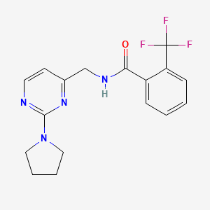 molecular formula C17H17F3N4O B2504246 N-((2-(吡咯烷-1-基)嘧啶-4-基)甲基)-2-(三氟甲基)苯甲酰胺 CAS No. 1797251-97-8