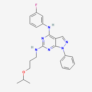molecular formula C23H25FN6O B2504250 N~4~-(3-fluorophenyl)-1-phenyl-N~6~-[3-(propan-2-yloxy)propyl]-1H-pyrazolo[3,4-d]pyrimidine-4,6-diamine CAS No. 955337-20-9