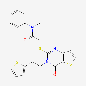 molecular formula C21H19N3O2S3 B2504269 N-methyl-2-({4-oxo-3-[2-(thiophen-2-yl)ethyl]-3,4-dihydrothieno[3,2-d]pyrimidin-2-yl}sulfanyl)-N-phenylacetamide CAS No. 1260921-93-4