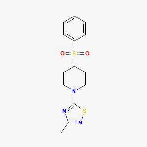 molecular formula C14H17N3O2S2 B2504270 5-[4-(Benzenesulfonyl)piperidin-1-yl]-3-methyl-1,2,4-thiadiazole CAS No. 2380143-01-9
