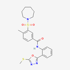 molecular formula C23H26N4O4S2 B2504271 3-(azépan-1-ylsulfonyl)-4-méthyl-N-(2-(5-(méthylthio)-1,3,4-oxadiazol-2-yl)phényl)benzamide CAS No. 890595-09-2