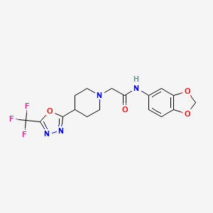 molecular formula C17H17F3N4O4 B2504272 N-(苯并[d][1,3]二氧杂环-5-基)-2-(4-(5-(三氟甲基)-1,3,4-恶二唑-2-基)哌啶-1-基)乙酰胺 CAS No. 1396853-65-8